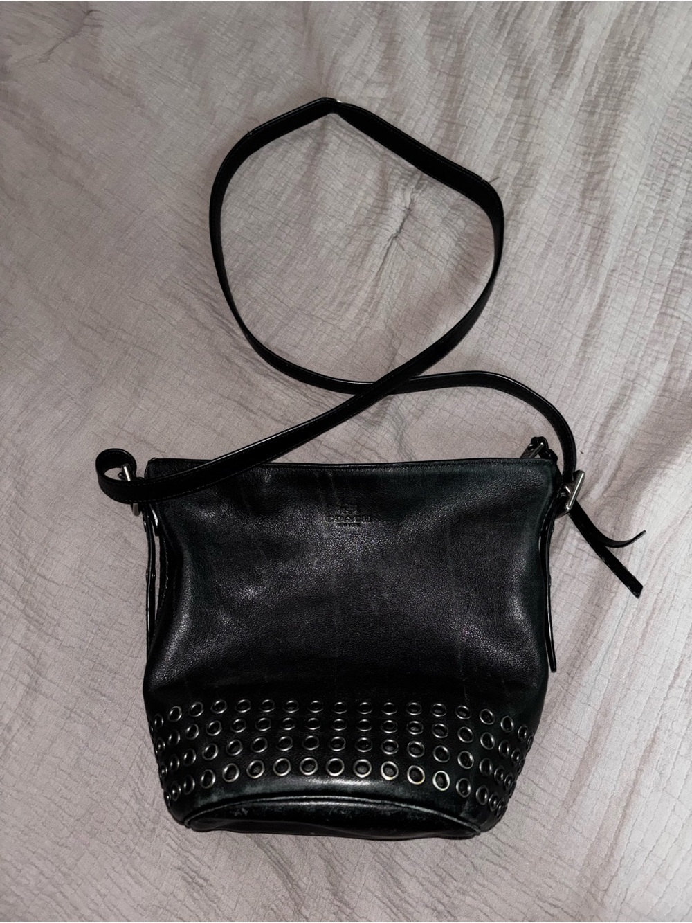 Coach Black Leather Crossbody bucket bag with Studded Base